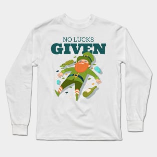 No Lucks Given Leprechaun St Patricks Day Design Green Pot of Gold Leprechaun Gift St Patties Day Celebration Shirt Best Shirt for Saint Patricks Day Beer Lover Long Sleeve T-Shirt